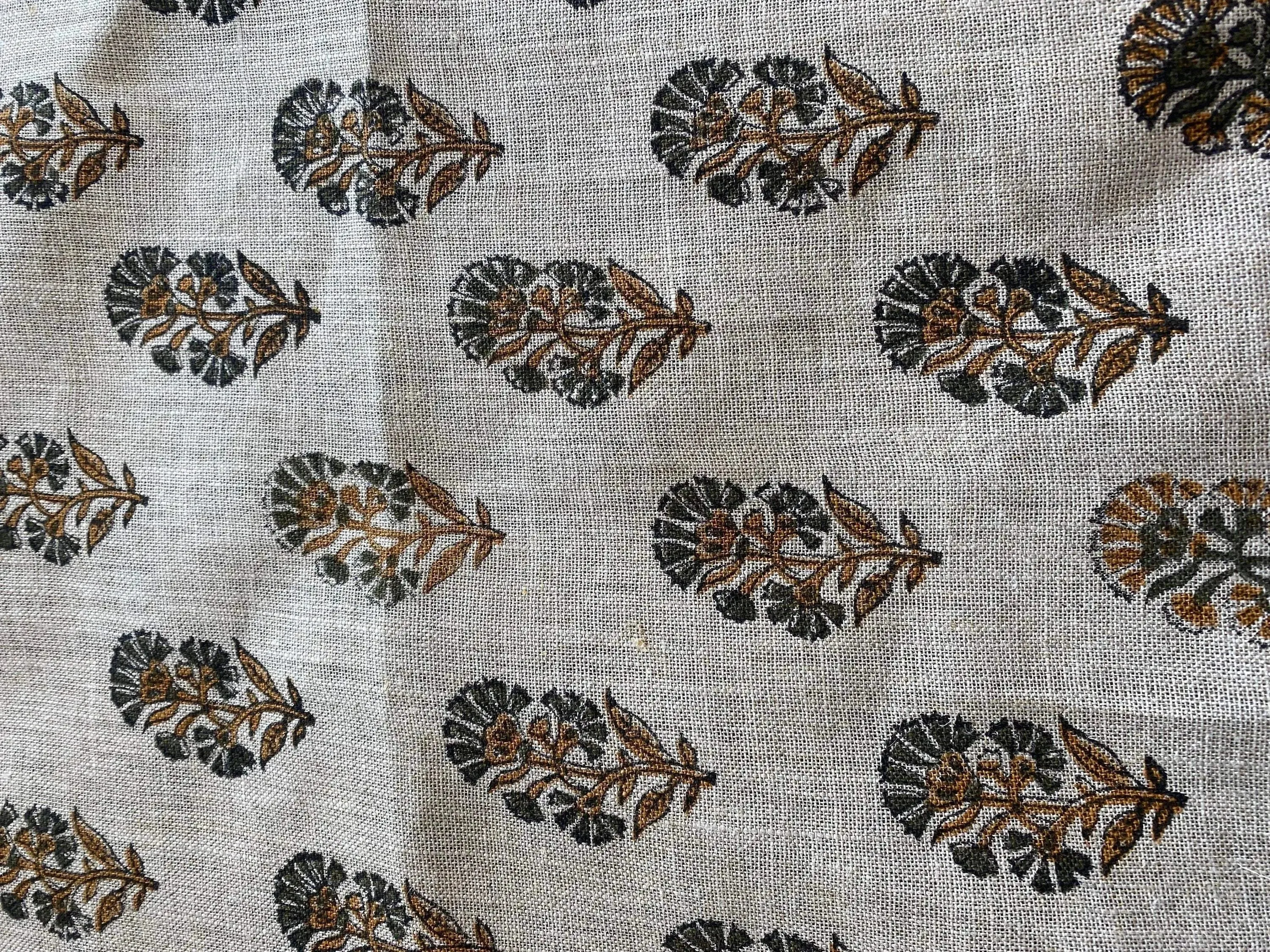 Vaqs Mustard and Olive Green hand Block Print Fabric