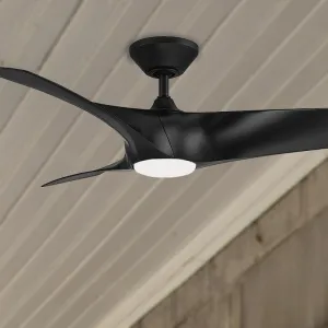 Zephyr 52 Inch Wet Rated 3000K LED Smart Ceiling Fan, Matte Black
